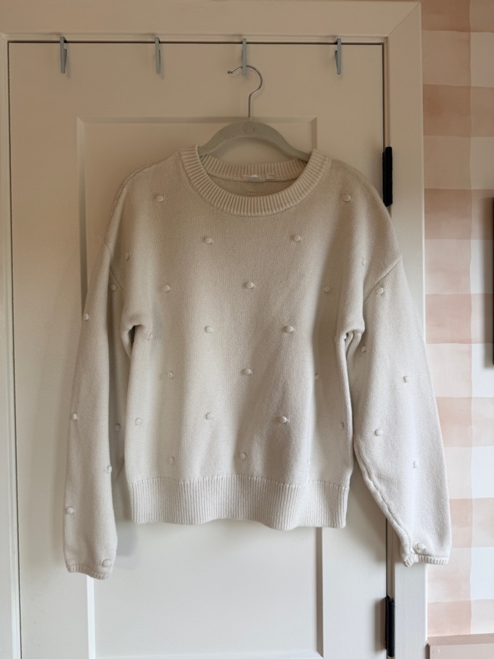 GAP Cream Textured Pom-Pom Crewneck Sweater